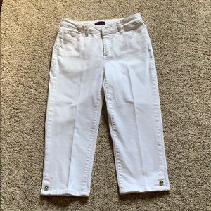 NYDJ white capris jeans with rhinestone accent